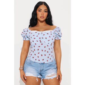 🍓 NWT Fashion Nova Camisa Top Strawberry Fields Gingham SIZE S